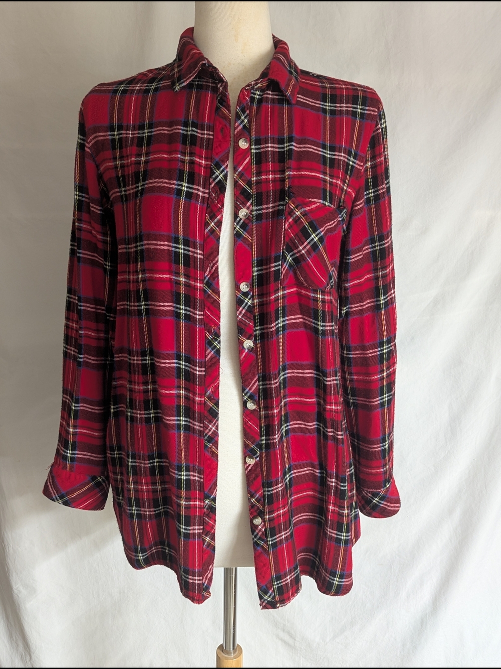 Sim And Sam Rayon Red Plaid Button-Up Shirt Sz Large 1 Pocket